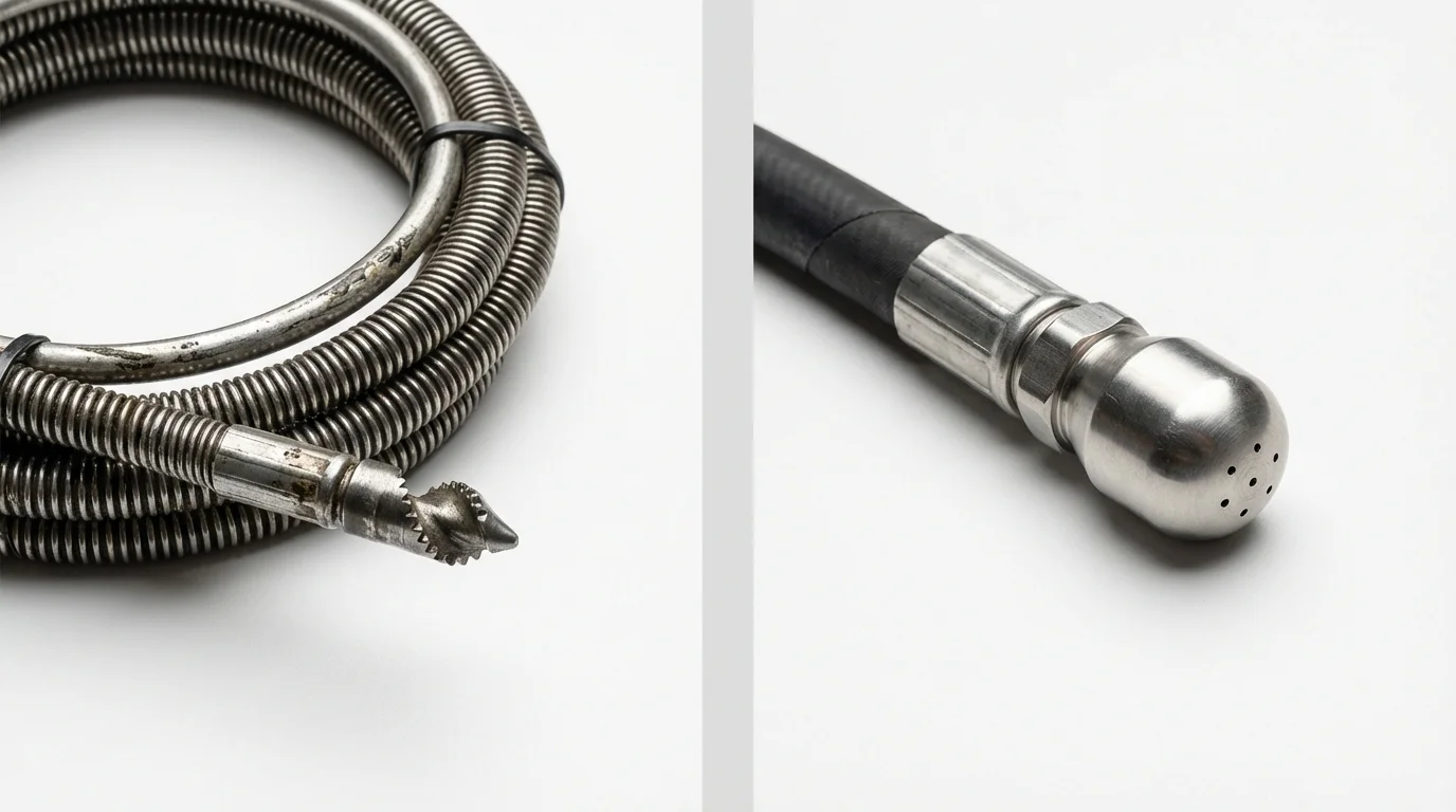 Drain snake cable and hydro jetting nozzle used for drain cleaning in Lexington, NE