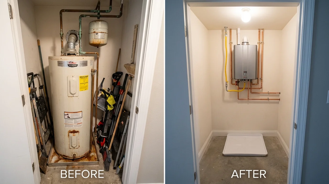 Tank water heater versus wall-mounted tankless unit comparison for Lexington, NE homeowners